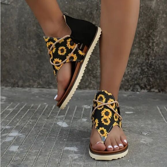 Sunflower Canvas Casual Summer Soft Bottom Beach Sandals Boho Shoes Summer Vacay - Picture 3 of 6